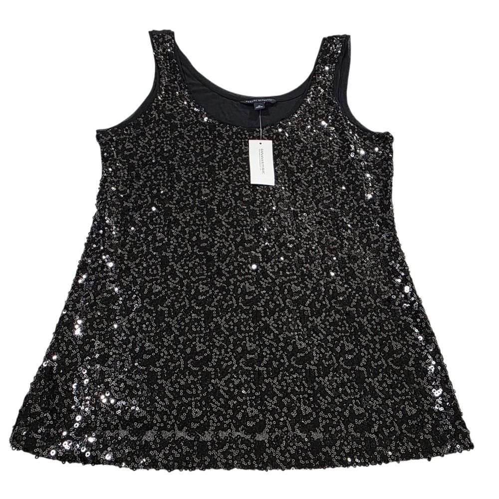 NWT Banana Republic Sequin Tank Top Womens M Black Sleeveless Embellished Party